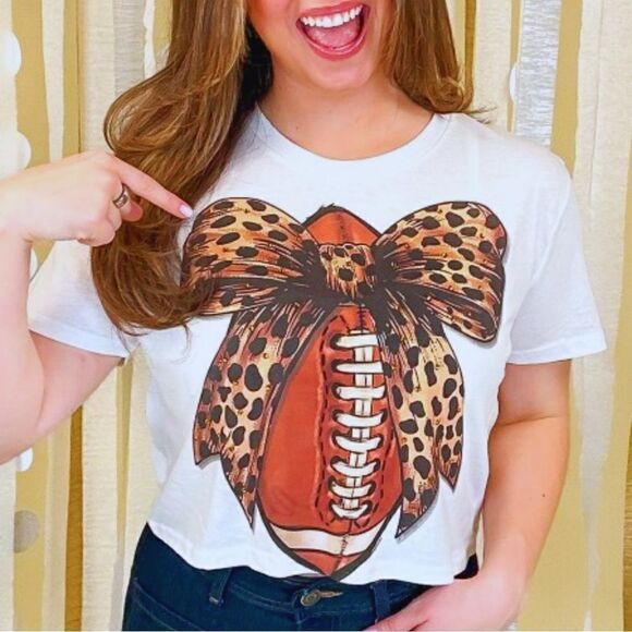 Leopard Bow Football T-Shirt - Picture 1 of 2